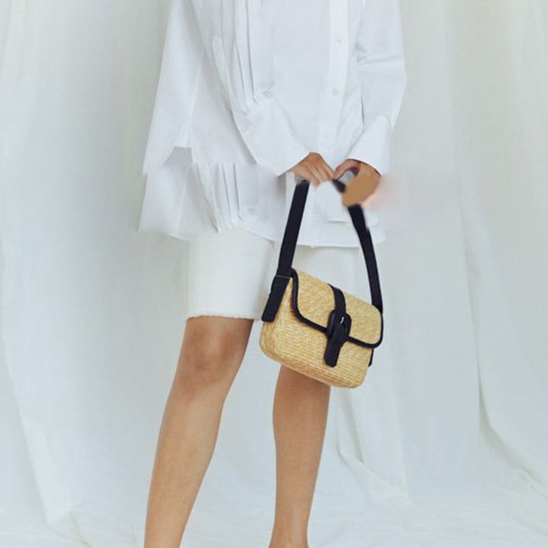 画像2: French design underarm straw bag  フレンチスタイルアンダーアームストローかご籠バッグ トートショルダーバッグ (2)