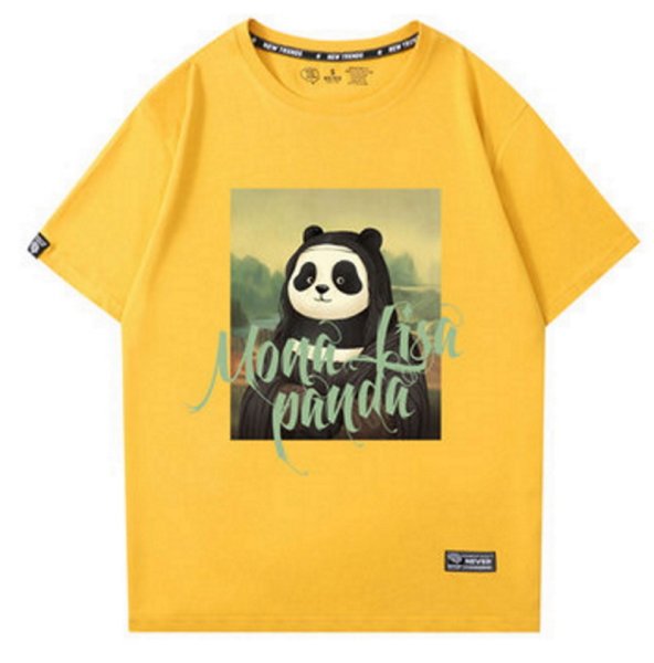 画像1: Spoofing Mona Lisa Panda printing short Sleeve t-shirt　ユニセックス 男女兼用なりすましモナリザパンダプリントTシャツ (1)