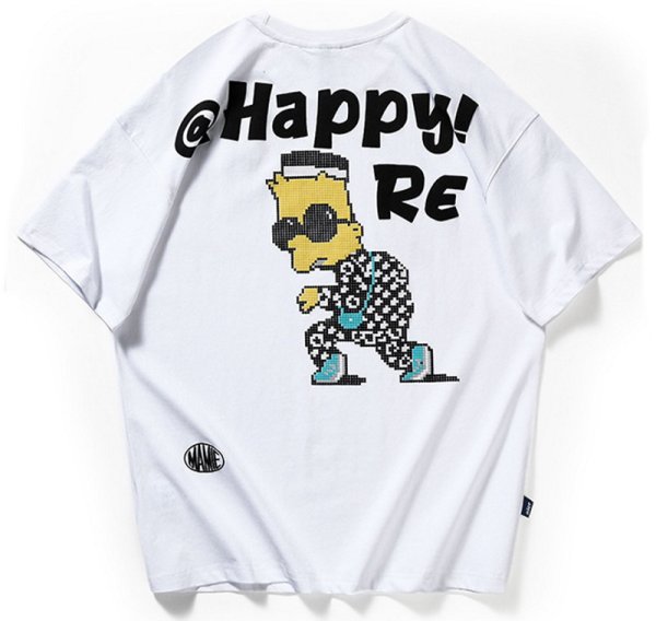 画像1: Happy bart simpson printing short Sleeve t-shirt　ユニセックス 男女兼用ハッピーバートシンプソンプリントTシャツ (1)