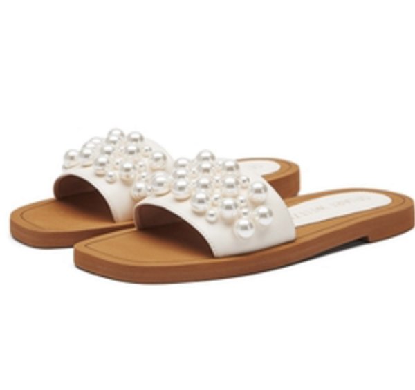 画像1:  Flat leather pearl sandals slippers　 フラットレザーパールサンダル スリッパ  (1)