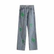 画像1: Y2K Women’s Green Cross Wide leg Denim Pants jeans  グリーン クロス 十字架 パッチ付き ワイド ベルボトム デニムパンツ ジーンズ (1)