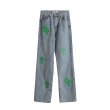 画像2: Y2K Women’s Green Cross Wide leg Denim Pants jeans  グリーン クロス 十字架 パッチ付き ワイド ベルボトム デニムパンツ ジーンズ (2)