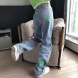 画像5: Y2K Women’s Green Cross Wide leg Denim Pants jeans  グリーン クロス 十字架 パッチ付き ワイド ベルボトム デニムパンツ ジーンズ (5)