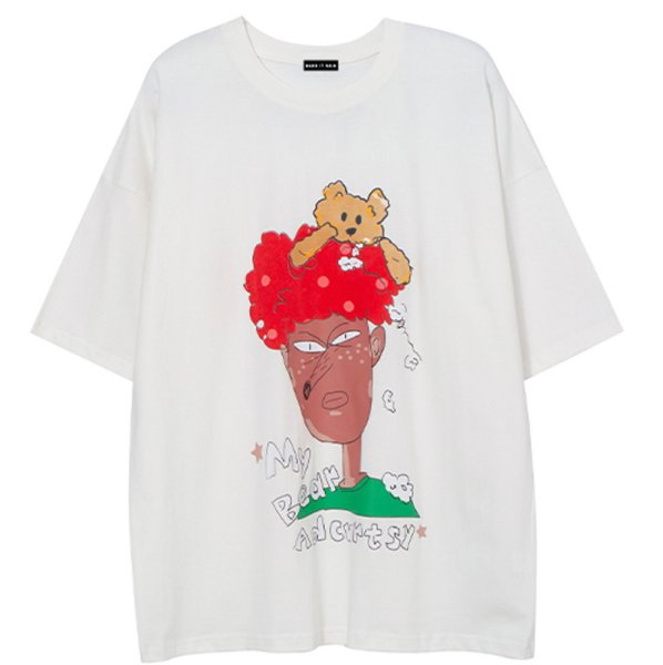 画像1: Funny portrait print t-shirts  ユニセックス 男女兼用 ファニーポートレート＆ベアプリントTシャツ (1)