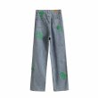 画像2: Y2K Women’s Green Cross Wide leg Denim Pants jeans  グリーン クロス 十字架 パッチ付き ワイド ベルボトム デニムパンツ ジーンズ (2)