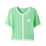 画像1: Heart Knit Cardigan ハート付き 半袖 カーディガン セーター (1)