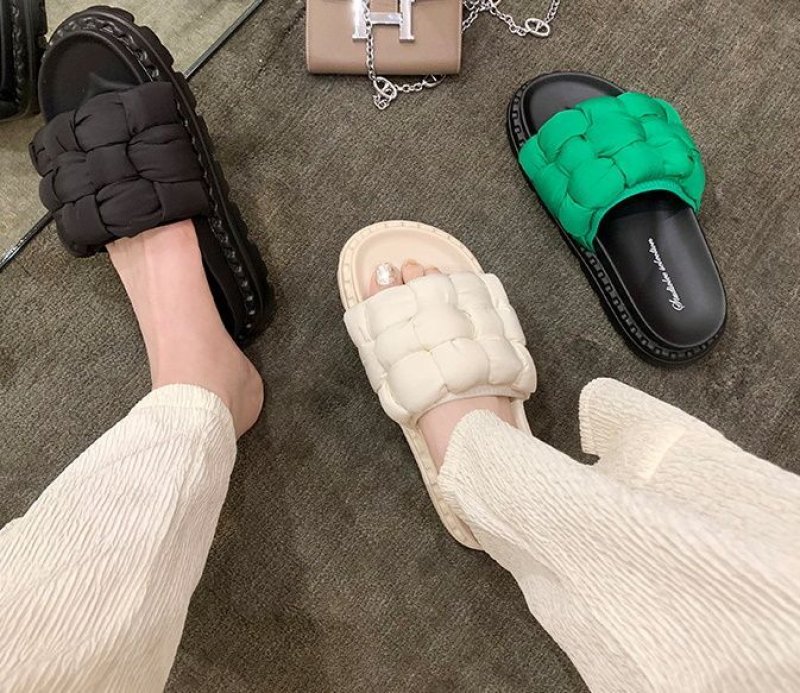 画像6: Down crochet soft bottom flat sandals slippers  フラットダウン編み込みサンダル スリッパ  (6)