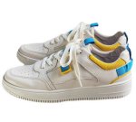画像1: all-match leather sneakers 　 レザーポイントカラーレースアッープ スニーカー (1)