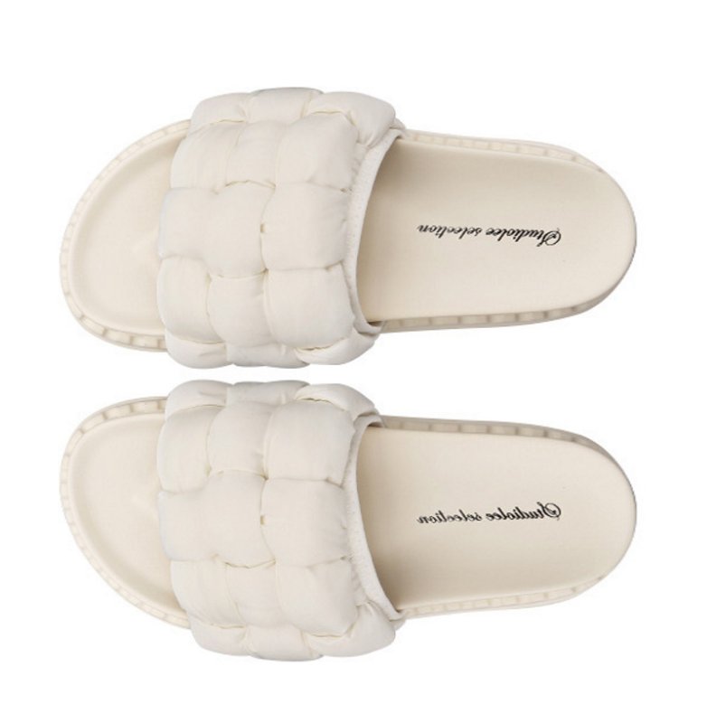 画像2: Down crochet soft bottom flat sandals slippers  フラットダウン編み込みサンダル スリッパ  (2)