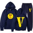 画像1: Mens Womens Big V Print Smiley setup Hoodie and Pants Set 　ユニセックス男女兼用ビッグV&スマイリープリント セットアップ スウェットフーディ＆パンツセット (1)