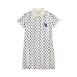 画像2:  Women's MLB NYfemale lapel full printed POLO skirt  dress  ラペルモノグラムフルプリントポロ半袖 スウェットワンピース ドレス (2)