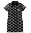 画像1:  Women's MLB NYfemale lapel full printed POLO skirt  dress  ラペルモノグラムフルプリントポロ半袖 スウェットワンピース ドレス (1)