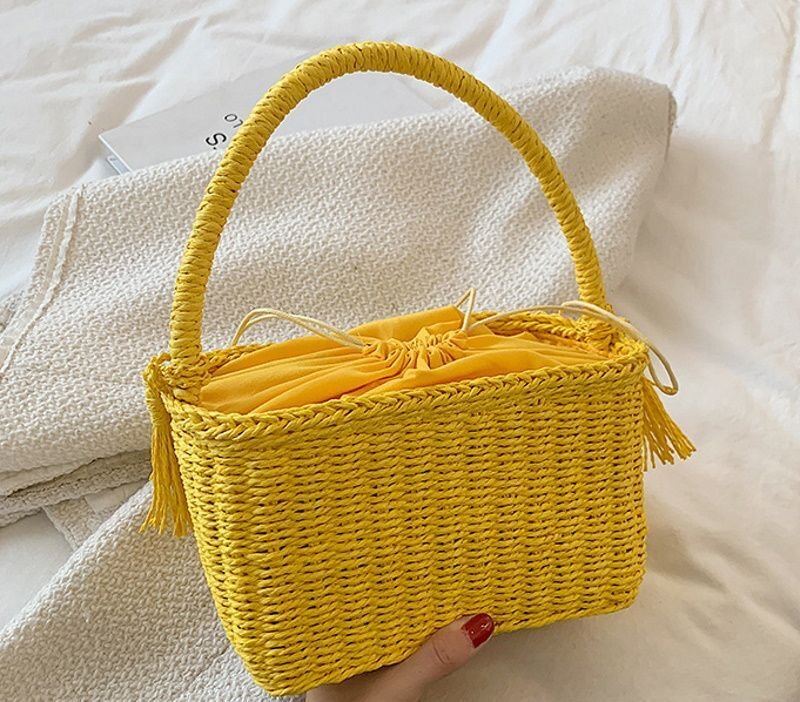 画像13: Square straw bag  one handle bag  tote bag  スクエア籠かごワンハンドルトートショルダーバッグ (13)