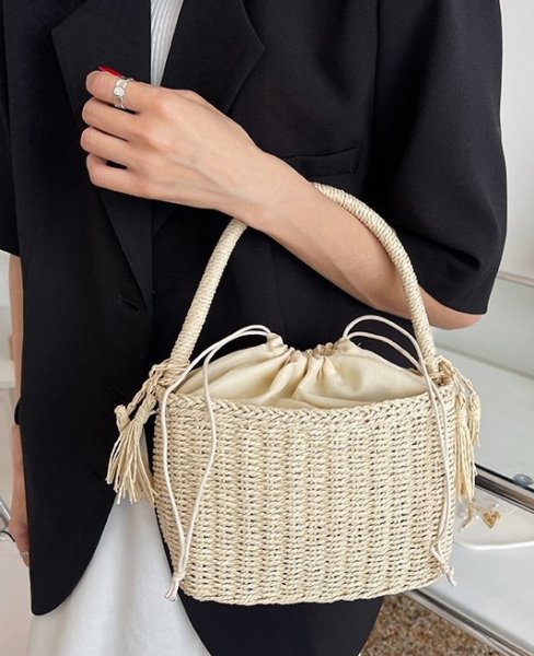 画像10: Square straw bag  one handle bag  tote bag　 スクエア籠かごワンハンドルトートショルダーバッグ (10)