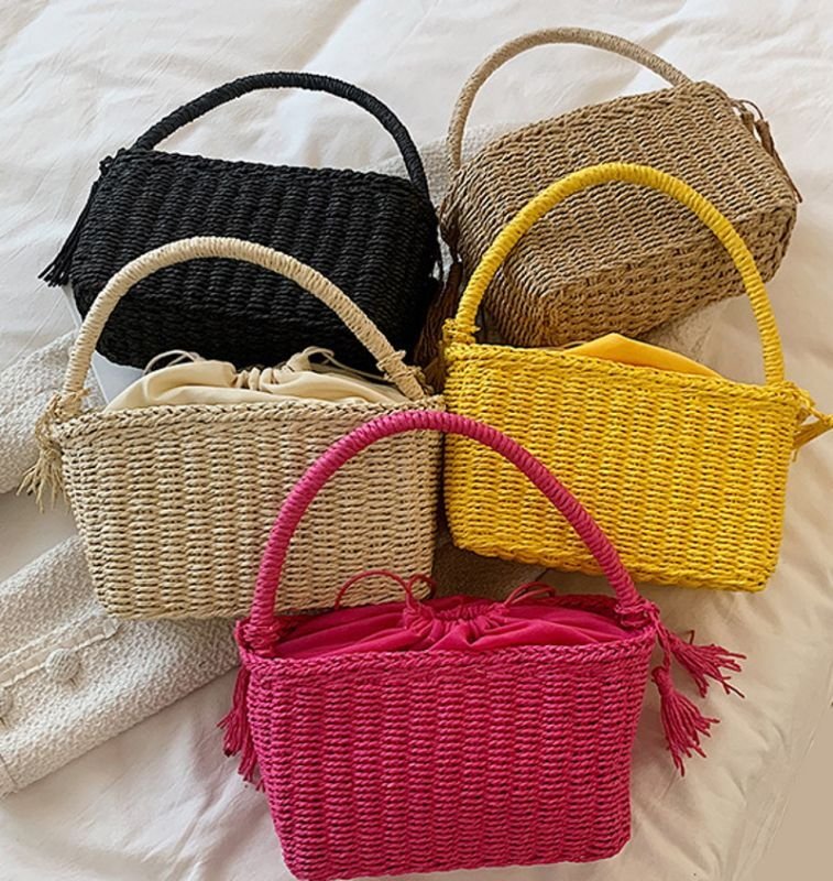 画像7: Square straw bag  one handle bag  tote bag  スクエア籠かごワンハンドルトートショルダーバッグ (7)