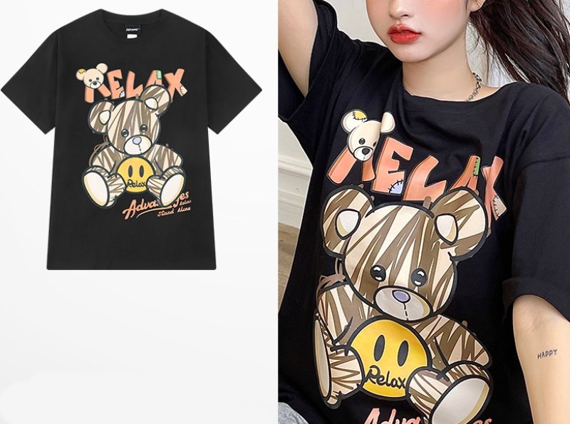 画像5: loose bear t-shirt 5 points sleeve t-shirts   ユニセックス 男女兼用リラックスベア 熊プリントTシャツ (5)