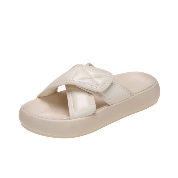 画像1: Flat leather Velcro bread cross open toe sandals slippers  　フラットレザーベルクロクロスオープントゥサンダル スリッパ    (1)