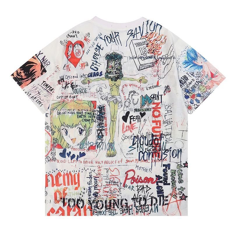画像2: SAINT  comics hand-painted t-shirts   ユニセックス 男女兼用コミックグラフィックプリントTシャツ (2)