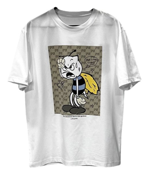 画像1: Shortness of breath bee printing t-shirts  　ユニセックス 男女兼用ヒヤヒヤ息切れビー 蜂プリントTシャツ (1)