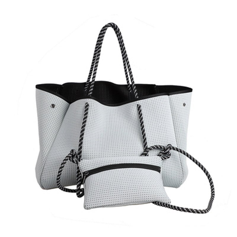 画像5: Wet material Punched Neoprene Tote shoulder Bag  ウエットネオプレーンショルダートートバッグ ママバッグ (5)
