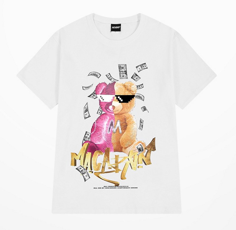 画像2: Half & Half Bear t-shirts  　ユニセックス 男女兼用ハーフ＆ハーフベア熊プリント Tシャツ (2)