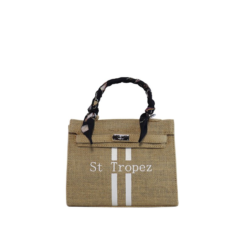 画像7: linen casual belt cover buckle silk scarf Kelly jute tote shoulder bag リネンロゴ入り トートショルダーバッグ (7)