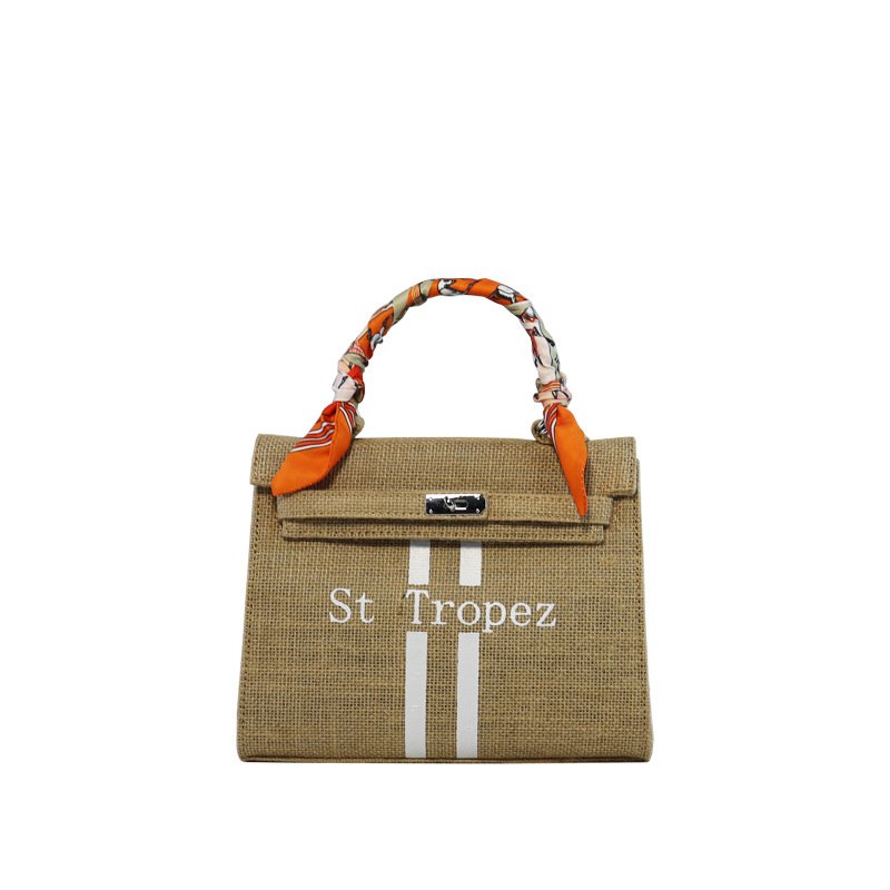 画像6: linen casual belt cover buckle silk scarf Kelly jute tote shoulder bag リネンロゴ入り トートショルダーバッグ (6)