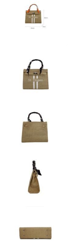 画像8: linen casual belt cover buckle silk scarf Kelly jute tote shoulder bag リネンロゴ入り トートショルダーバッグ (8)