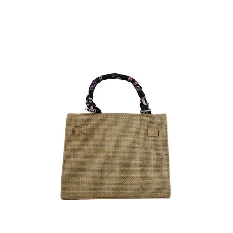 画像4: linen casual belt cover buckle silk scarf Kelly jute tote shoulder bag リネンロゴ入り トートショルダーバッグ (4)