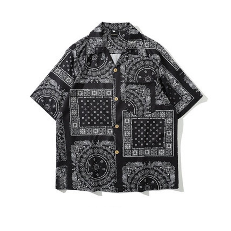 画像3: Unisex paisley shirt Aloha shirt   男女兼用 ユニセックスオーバーサイズ ペイズリー柄  バンダナ柄 シャツ アロハシャツ  (3)