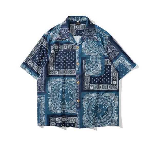画像1: Unisex paisley shirt Aloha shirt   男女兼用 ユニセックスオーバーサイズ　ペイズリー柄  バンダナ柄 シャツ アロハシャツ  (1)
