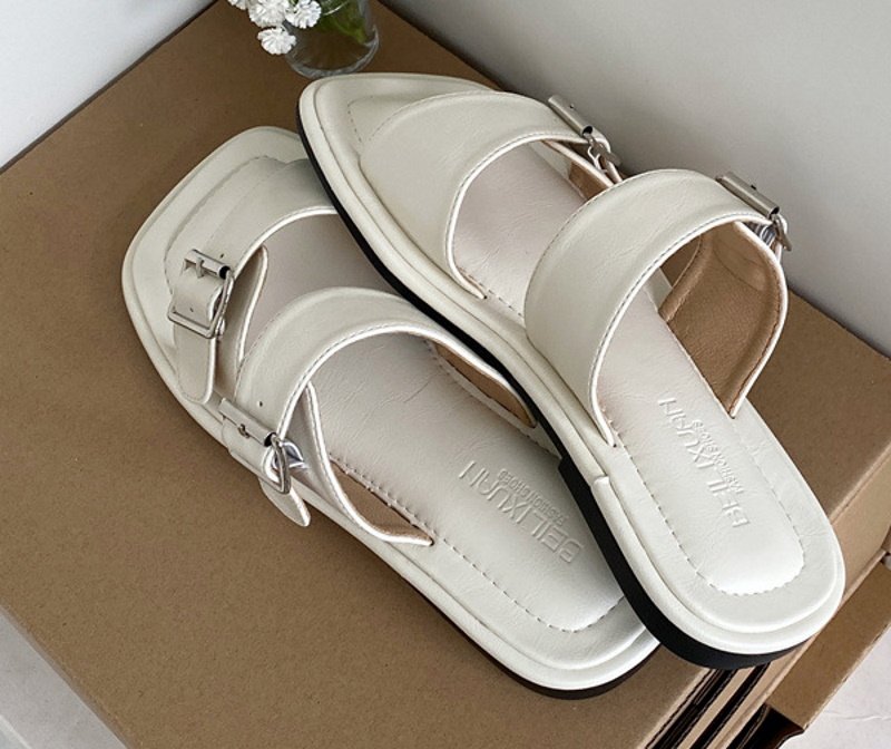 画像3: flat-bottomed belt buckle one-word slippers　フラットベルトバックルサンダルスリッパ    (3)