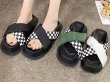 画像6: flat cross checkerboard muffin bottom one word slippers sandals 　クロスチェッカーボードマフィンボトムサンダルスリッパ    (6)