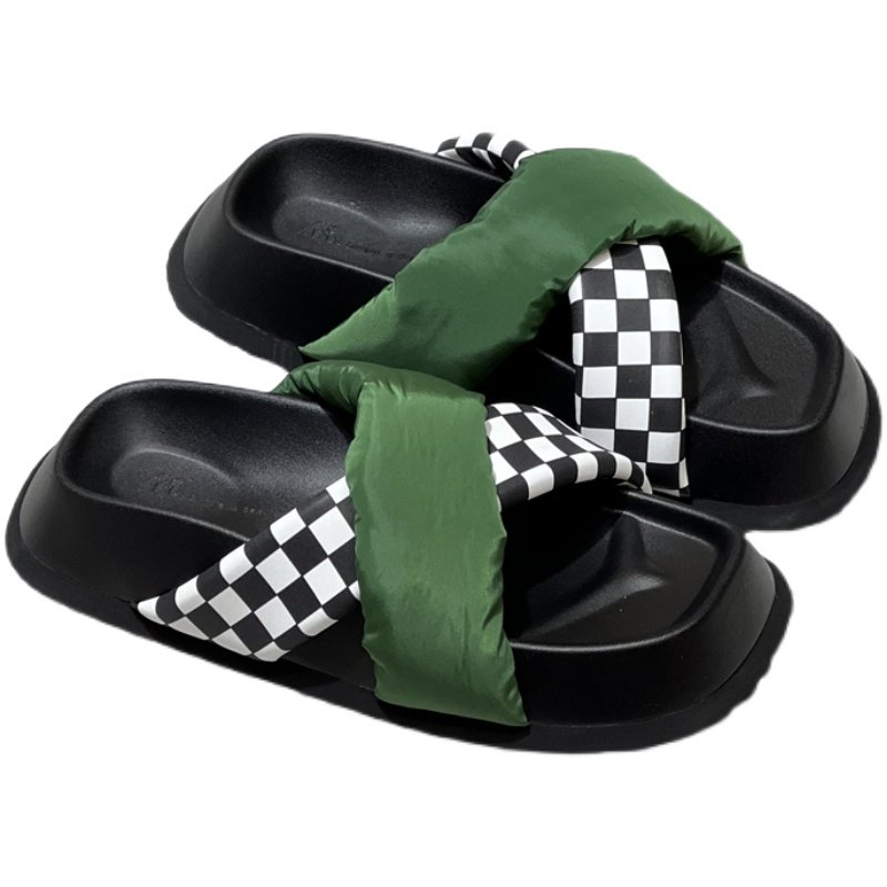 画像4: flat cross checkerboard muffin bottom one word slippers sandals 　クロスチェッカーボードマフィンボトムサンダルスリッパ    (4)