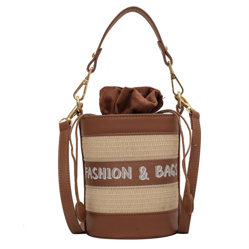 画像3: straw woven portable bucket  shoulder tote bag　ポータブルバケット籠かごショルダートートバッグ (3)