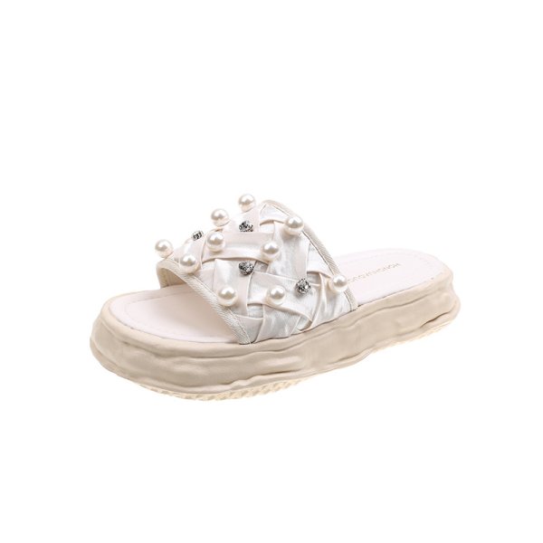 画像2: Platform with pearl slippers sandals 　パール＆ビジュー付きプラットフォーム厚底サンダルスリッパ    (2)