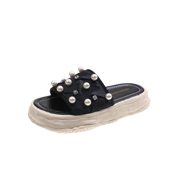 画像3: Platform with pearl slippers sandals 　パール＆ビジュー付きプラットフォーム厚底サンダルスリッパ    (3)