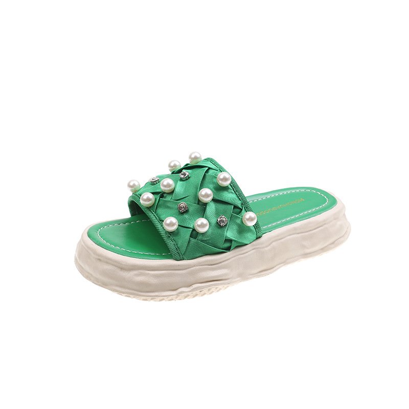 画像6: Platform with pearl slippers sandals 　パール＆ビジュー付きプラットフォーム厚底サンダルスリッパ    (6)