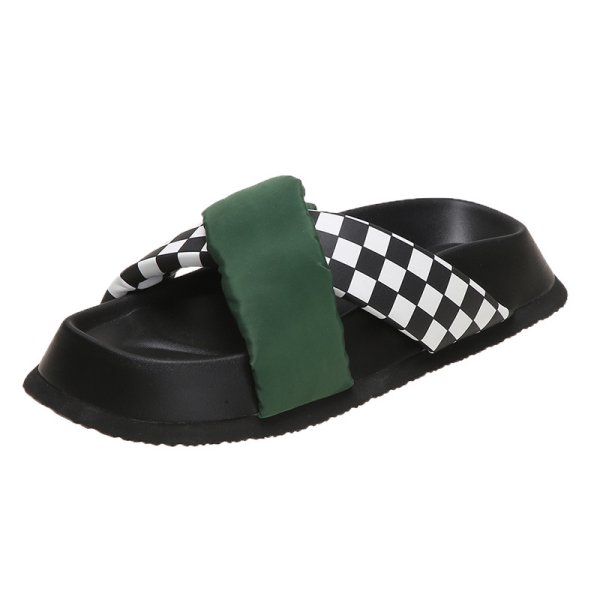 画像1: flat cross checkerboard muffin bottom one word slippers sandals 　クロスチェッカーボードマフィンボトムサンダルスリッパ    (1)