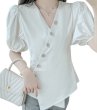 画像6: Women'sV-neck Western-style top French temperament light familiar style short shirt　 Vネック ウエスタンスパフスリーブ半袖ブラウス (6)