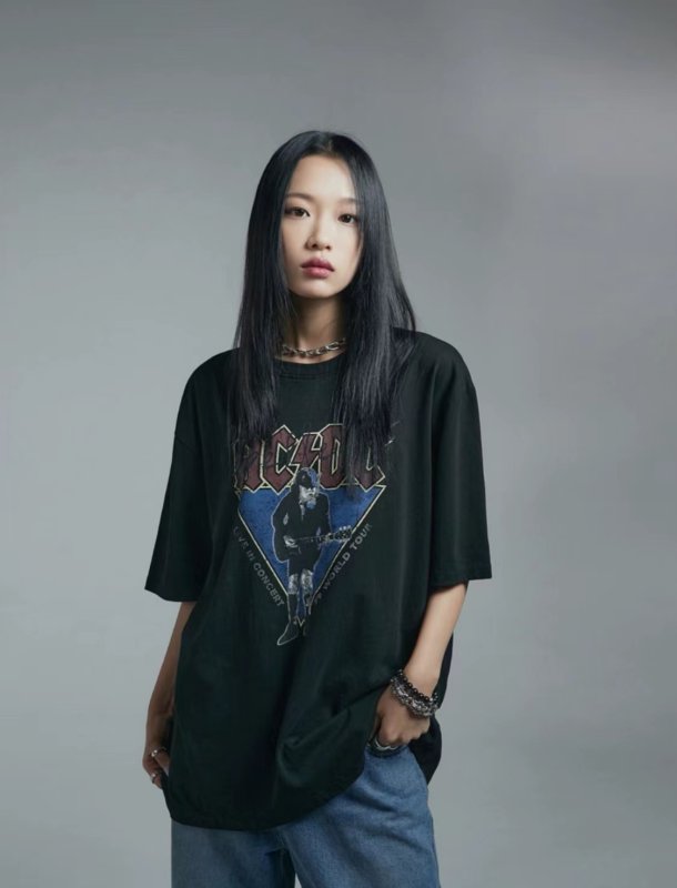 画像3: Unisex  washed rock guitar band ACDC loose short sleeve T-shirt 男女兼用 バンドT ユニセックス ウォッシュド ロックギターバンドペイントTシャツ (3)