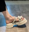 画像5: Flower motif & crystal beads Platform sandals slippers 　フラワーモチーフ&クリスタルビーズ プラットフォーム厚底サンダルスリッパ    (5)