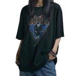 画像1: Unisex  washed rock guitar band ACDC loose short sleeve T-shirt 男女兼用 バンドT ユニセックス ウォッシュド ロックギターバンドペイントTシャツ (1)