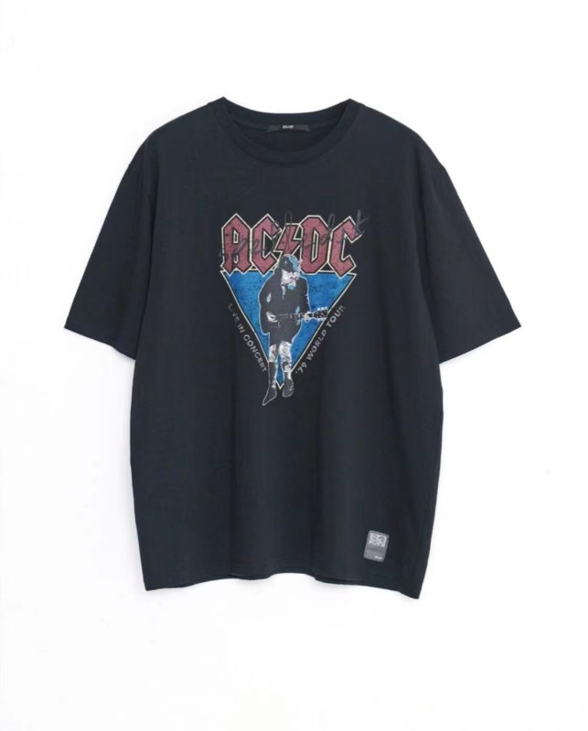 画像2: Unisex  washed rock guitar band ACDC loose short sleeve T-shirt 男女兼用 バンドT ユニセックス ウォッシュド ロックギターバンドペイントTシャツ (2)