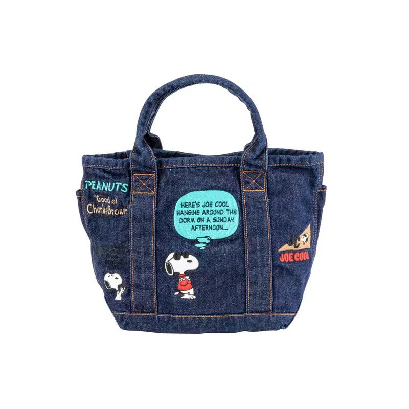 画像8: Snoopy embroidery denim eco bag shopping bag   tote bag　スヌーピー刺繍デニムエコトートママバッグ (8)