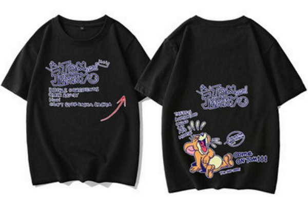 画像1: Falling Tom & guffaw Jerry Tom and Jerry catch and run print T-shirt　ユニセックス 男女兼用追いかけっこトムとジェリートム＆ジェリープリントTシャツ (1)