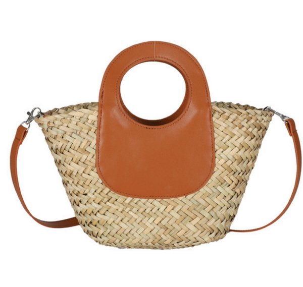 画像1: Handheld Straw Weave Bucke tote shoulder bag　ハンドヘルド籠 かご カゴトートショルダーバッグ (1)