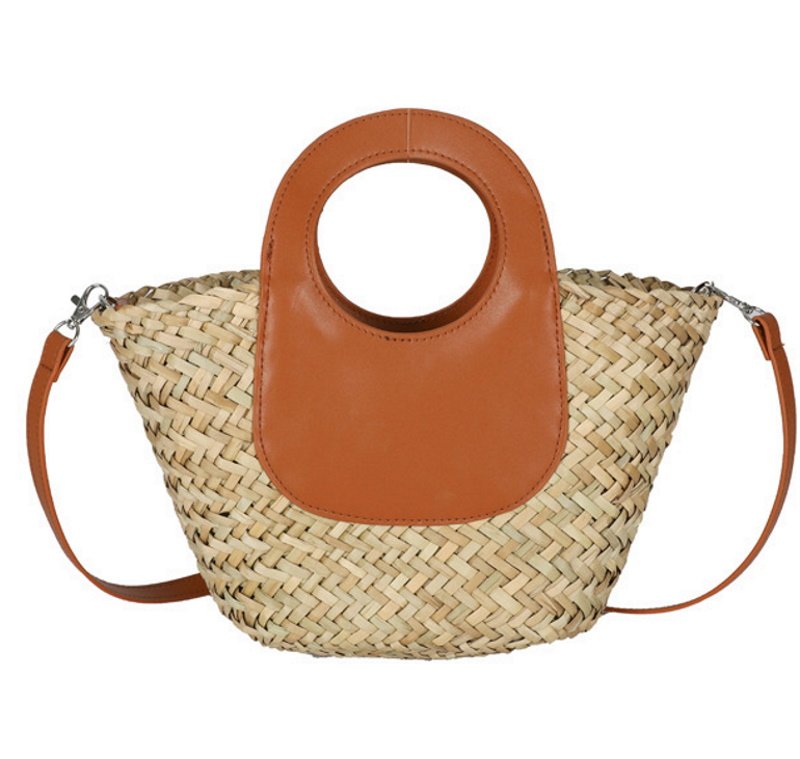 画像1: Handheld Straw Weave Bucke tote shoulder bag　ハンドヘルド籠 かご カゴトートショルダーバッグ (1)