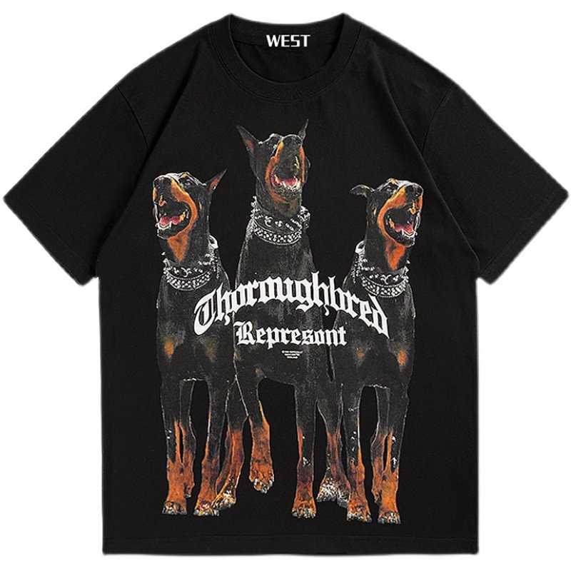 画像2: Doberman dog print T-shirt ユニセックス 男女兼用ドーベルマン 犬 ドッグプリントTシャツ (2)