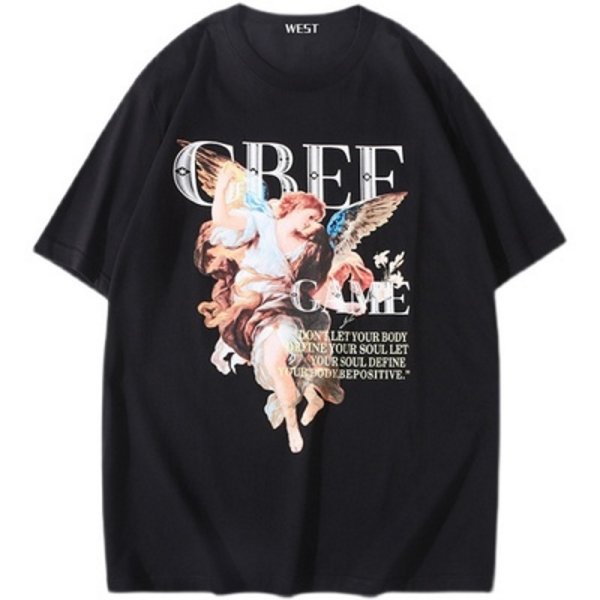 画像1: Medieval painting girl print T-shirt　ユニセックス 男女兼用メェドゥプリントTシャツ (1)